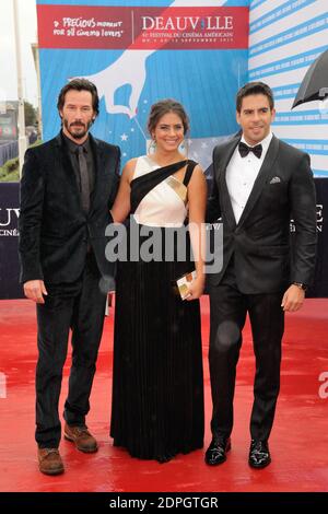 Eli Roth, Keanu Reeves, Lorenza Izzo arrivée à la première de Knock Knock Knock dans le cadre du 41ème Festival du film américain à Deauville, France, le 5 septembre 2015. Photo d'Alban Wyters/ABACAPRESS.COM Banque D'Images