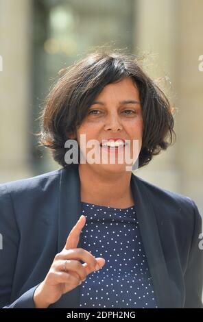 Récemment nommé ministre français du travail, de l'emploi, de la formation professionnelle et du dialogue social, Myriam El Khomri assiste à la 6ème conférence de presse semestrielle du président français François Hollande, à l'Elysée à Paris, le 7 septembre 2015. Hollande a abordé la crise des migrations, la stratégie militaire en Syrie, les réductions d'impôts, le Code du travail et la préparation de la conférence COP21 de décembre 2015 sur les changements climatiques. Photo de Christian Liewig/ABACAPRESS.COM Banque D'Images