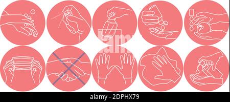 10 ensemble d'icônes sur les mains pour la protection contre les pandémies. Illustrations vectorielles modifiables Illustration de Vecteur