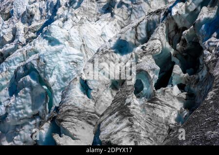 Glacier avec crevasses, langue du glacier, détail, Glacier des Bossons, la Jonction, Chamonix, haute-Savoie, France Banque D'Images