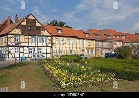 Maisons à colombages, Word Gasse, Quedlinburg, site du patrimoine mondial de l'UNESCO, Saxe-Anhalt, Allemagne Banque D'Images