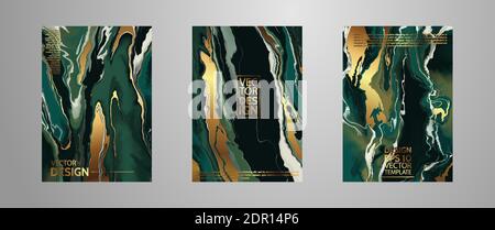 La peinture abstraite, peut être utilisée comme une texture abstraite tendance de marbre vert et d'or pour les fonds d'écran, les affiches, les cartes, les invitations, les sites Web. Moderne Illustration de Vecteur