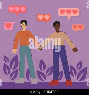 Illustration moderne vectorielle plate d'un couple gay amoureux. Illustration de Vecteur