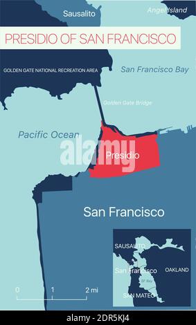 Presidio de San Francisco carte modifiable avec villes et sites géographiques. Fichier vectoriel EPS-10, schéma de couleurs tendance Illustration de Vecteur