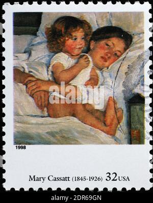 Petit déjeuner au lit par Mary Cassatt sur timbre-poste Banque D'Images