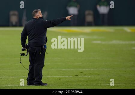 Green Bay, WI, États-Unis. 19 décembre 2020. Matt Rhule, entraîneur-chef de Caroline, lors du match de football NFL entre les Carolina Panthers et les Green Bay Packers au Lambeau Field de Green Bay, WISCONSIN. John Fisher/CSM/Alamy Live News Banque D'Images