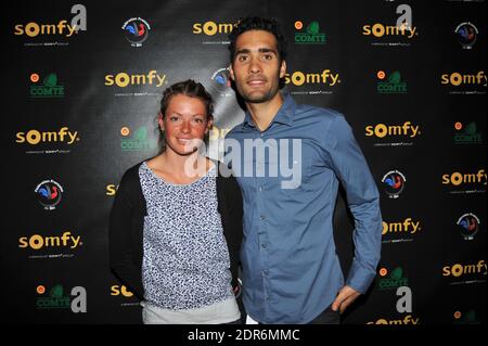 Martin Fourcade et Marie Dorin Habert assistent à l'événement Somfy qui s'est tenu à l'espace 56, Tour Montparnasse à Paris, France, le 4 octobre 2015. Photo de Thierry Plessis/ABACAPRESS.COM Banque D'Images