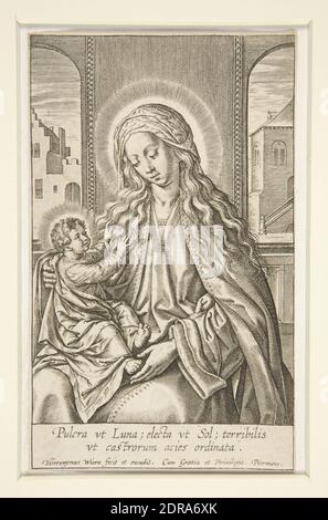 Artiste: Hieronymus Wierix, Flamand, 1553–1619, Vierge à l'enfant, avant 1619, gravure, feuille: 12.2 × 7.4 cm (4 13/16 × 2 15/16 in.), fait en Flandre, Flamand, 16ème–17ème siècle, oeuvres sur papier - estampes Banque D'Images