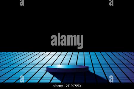 podium bleu et lumière blanche dans la pièce sombre Illustration de Vecteur