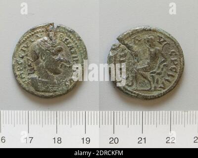 Chef: Maximinus I, empereur de Rome, ca. A.D. 173–238, gouvernée 235–38, monnaie: Pella, pièce de Maximinus I, empereur de Rome de Pella, 235–38, cuivre, 10.97 g, 2:00, 27 mm, fait à Pella, Macédoine, grec, 3e siècle, numismatique Banque D'Images