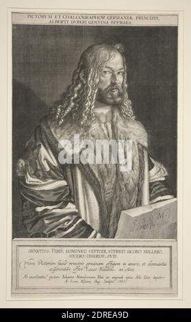 Artiste: Lucas Kilian, Allemand, 1579–1637, Portrait d'Albrecht Durer, gravure, feuille: 33.7 × 19.8 cm (13 1/4 × 7 13/16 in.), fait en Allemagne, Allemand, 17ème siècle, oeuvres sur papier - tirages Banque D'Images