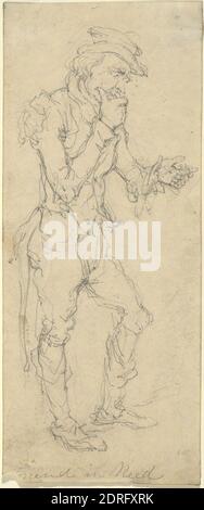 Ami dans le besoin, Graphite, 16.5 × 6.4 cm (6 1/2 × 2 1/2 po.), fabriqué aux États-Unis, américain, 19e siècle, œuvres sur papier - dessins et aquarelles Banque D'Images