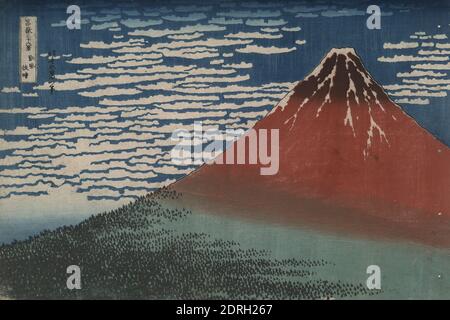 Artiste: Katsushika Hokusai, japonais, 1760–1849, South Wind at Clear Dawn, également connu sous le nom de Red Fuji, de la série trente-six vues du Mont Fuji, vers 1831, Ukiyo-e; impression de blocs de bois polychrome, feuille: 9 7/8 × 14 3/4 po. (25.1 × 37.5 cm), Japon, japonais, période Edo (1615–1868), fonctionne sur papier - imprime Banque D'Images