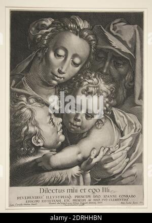 Artiste: Lucas Kilian, allemand, 1579–1637, après: Cornelis Cornelisz. Van Haarlem, néerlandais, 1562–1638, la Sainte famille avec Saint John, vers 1610, gravure, image: 43.2 × 32.8 cm (17 × 12 15/16 po.); feuille: 48.5 × 33.4 cm (19 1/8 × 13 1/8 po.), fabriqué en Allemagne, tirages sur papier du XVIIe siècle Banque D'Images