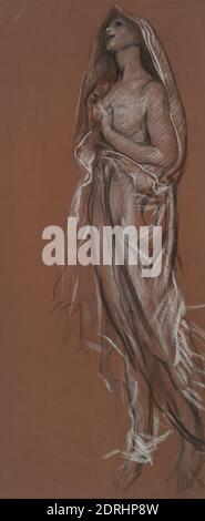 Artiste: Edwin Austin Abbey, américain, 1852–1911, M.A., 1897, étude pour le chiffre de 4 am(?) Dans les heures mur de plafond, House Chamber, Pennsylvania State Capitol à Harrisburg, Charcoal et craie sur papier rouge, 79.4 × 33.0 cm (31 1/4 × 13 in.), fait aux États-Unis, américain, 19e siècle, œuvres sur papier - dessins et aquarelles Banque D'Images