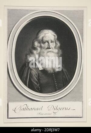 Artiste: Gérard Edelinck, flamand, France active, 1640–1707, Nathanael Dilgerus, Ministre de Danzig, gravure, 39.3 × 26.7 cm (15 1/2 × 10 1/2 in.), fait en Flandre, Flamand, 17ème siècle, oeuvres sur papier - estampes Banque D'Images