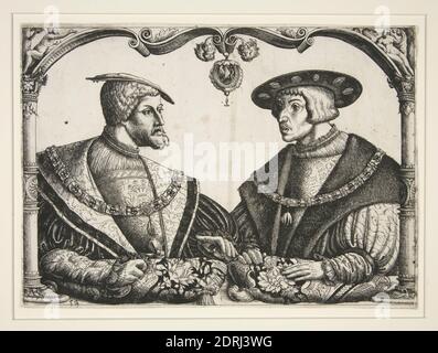 Artiste: Christoph Bockstorffer, Allemand, 1490–1553, Emperors Charles V et Ferdinand I, vers 1531, Etching, 19.3 × 27.3 cm (7 5/8 × 10 3/4 in.), fait en Allemagne, Allemand, 16ème siècle, oeuvres sur papier - estampes Banque D'Images