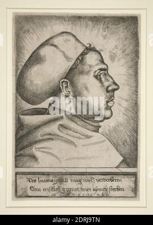 Artiste: Daniel Hopfer l'aîné, allemand, 1470–1536, après: Lucas Cranach l'aîné, allemand, 1472–1553, Martin Luther, gravure, platemark: 22.9 × 15.7 cm (9 × 6 3/16 in.), fait en Allemagne, allemand, 15ème siècle, oeuvres sur papier - estampes Banque D'Images