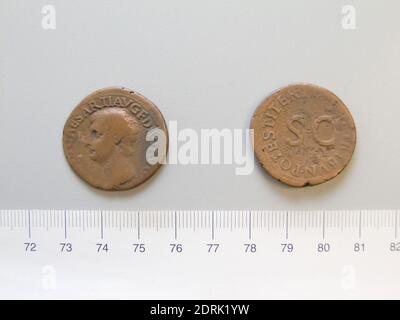 Souverain : Tiberius, empereur de Rome, 42 av. J.-C.–A.D. 37, monnaie: Rome, Honorand: Drusus, fils de l'empereur Tiberius, 1 as de Tiberius, empereur de Rome de Rome, 21–22, cuivre, 10.36 g, 6:00, 28 mm, fait à Rome, Italie, romain, 1er siècle, numismatique Banque D'Images