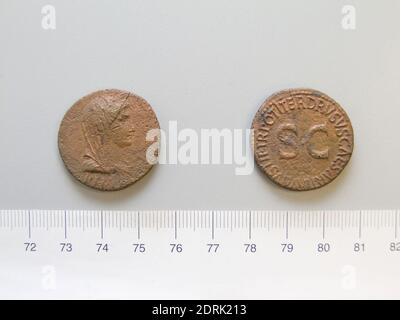 Souverain : Tiberius, empereur de Rome, 42 av. J.-C.–A.D. 37, monnaie: Rome, Honorand: Drusus, fils de l'empereur Tiberius, Dupondius de Tiberius, empereur de Rome de Rome, 21–22, cuivre, 14.00 g, 12:00, 27.5 mm, fait à Rome, romain, 1er siècle, numismatique Banque D'Images