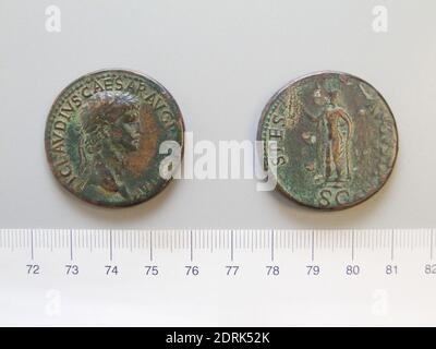 Souverain : Claudius, empereur de Rome, 10 B.C.–A.D. 54, dirigé A.D. 41–54, monnaie: Rome, Sestertius de Claudius, empereur de Rome de Rome, 41–50, cuivre, 26.54 g, 6:00, 34.5 mm, fait à Rome, romain, 1er siècle, numismatique Banque D'Images