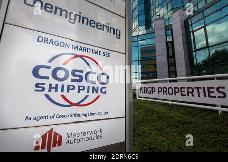 BELGARDE, SERBIE - 31 MAI 2020 : logo de Cosco Shipping sur leur siège local pour Belgrade. Cosco est une logistique chinoise et transportatio de cargaison Banque D'Images