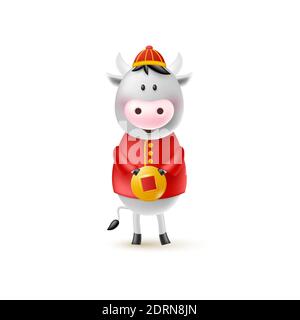 Nouvel an chinois mignon taureau. Illustration de Vecteur