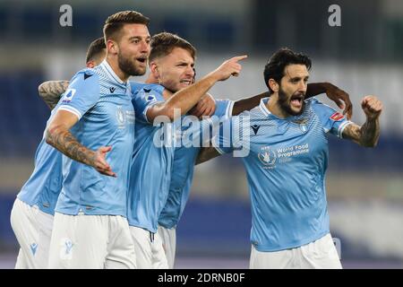 L’attaquant italien du Latium Ciro immobile célèbre après avoir obtenu un but Lors de la série UN match de football SS Lazio contre SSC Naples Banque D'Images