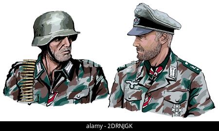 Soldat allemand de la deuxième guerre mondiale en uniforme de camouflage - illustration vectorielle Illustration de Vecteur
