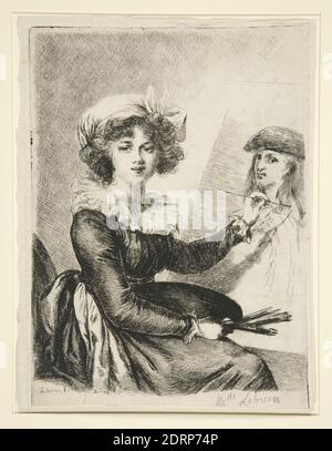 Artiste: Dominique vivant Denon, Français, 1747–1825, Louise-Elisabeth Vigée-Lebrun, (Mlle Lebrun) après, et en sens inverse, le autoportrait de 1790 dans l'Uffizzi, vers 1790, Etching, platemark: 19 × 13.6 cm (7 1/2 × 5 3/8 po.); feuille: 19.3 × 14.8 cm (7 5/8 × 5 13/16 cm), tirages sur papier français, 18e siècle Banque D'Images