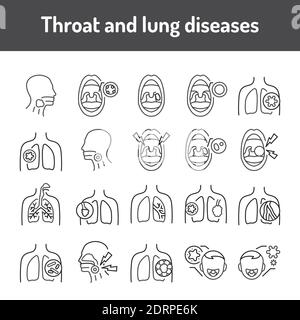 Jeu d'icônes de couleur pour les maladies de la gorge et des poumons. Pictogrammes pour la page Web, l'application mobile, la promotion. Illustration de Vecteur
