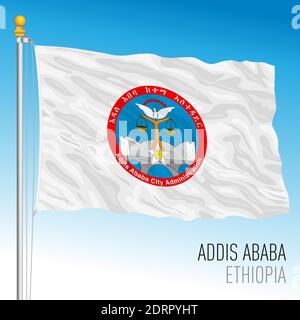 Drapeau régional d'Addis-Abeba, République d'Éthiopie, illustration vectorielle sur fond bleu ciel Illustration de Vecteur