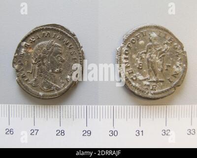 Dirigeant : Maximian, empereur de Rome, ca. 250 environ 310, réglée 286–305, monnaie: Trèves, 1 Nummus de Maximian de Trèves, 296–97, bronze Argentiferous, 11.00 g, 6:00, 28.6 mm, fait à Trèves, Gallia Belgica, Roman, 3ième siècle, Numismatique Banque D'Images