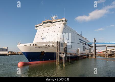 ROTTERDAM EUROPOORT, PAYS-BAS - 29 FÉVRIER 2016 : le ferry Pride of Hull est amarré au terminal de P&O North Sea Ferries à Rotterdam Euro Banque D'Images