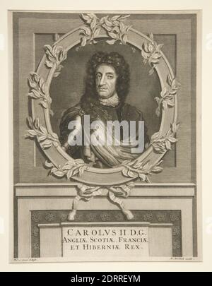 Artiste: Pieter Stevens van Gunst, Néerlandais, 1667- 1724, Charles II, Roi d'Angleterre (1630-1685), gravure, recherche supplémentaire nécessaire, fait aux pays-Bas, Néerlandais, 17ème siècle, oeuvres sur papier - estampes Banque D'Images