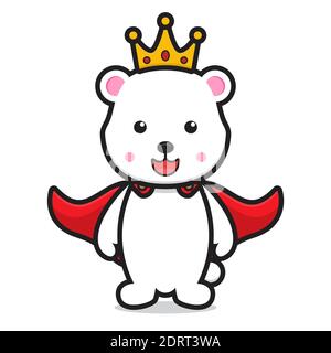 joli grand ours blanc personnage de dessin animé portant la couronne. design isolé sur fond blanc Banque D'Images