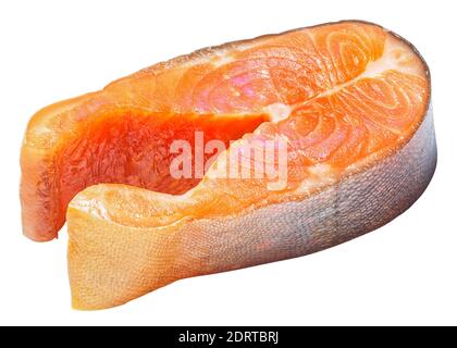 Steaks d'omble chevalier fumé, isolés sur fond blanc, vue de dessus, gros plan Banque D'Images