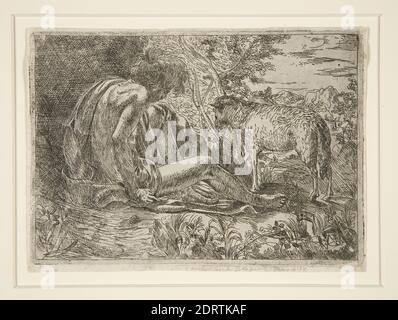 Artiste: Giovanni Battista Caracciolo, appelé il Battistello, Italien, 1578–1635, Saint Jean Baptiste dans la nature, Etching, ensemble: 11.2 × 16.1 cm (4 7/16 × 6 5/16in.), fabriqué en Italie, Italien, 17ème siècle, oeuvres sur papier - estampes Banque D'Images
