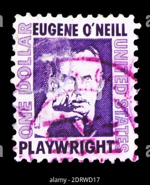 MOSCOU, RUSSIE - 10 FÉVRIER 2019 : un timbre imprimé aux États-Unis montre Eugene O'Neill (188-1953), dramaturge, célèbre série américaine, vers 1967 Banque D'Images