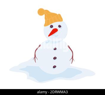 Bonhomme de neige portant un bonnet chaud tricoté personnage d'hiver Illustration de Vecteur