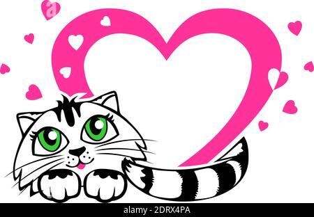 Adorable chaton à motif tabby avec coeur rose. Cadre pour félicitations pour la Saint-Valentin. Vecteur sur fond transparent Illustration de Vecteur