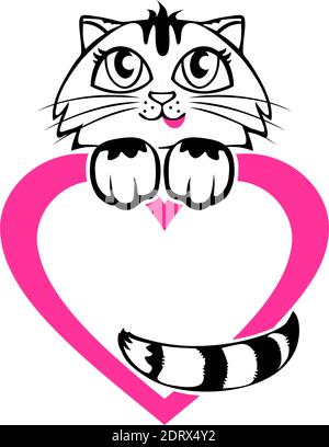 Adorable chaton à motif tabby avec coeur rose. Cadre pour félicitations pour la Saint-Valentin. Vecteur sur fond transparent Illustration de Vecteur