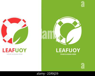 Combinaison de bouée de sauvetage vectorielle et de logo de feuille. Modèle de conception unique de ceinture de sécurité et de logo biologique Illustration de Vecteur