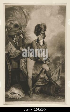 Artiste: John Raphael Smith, Britannique, 1752–1812, après: Sir Joshua Reynolds, Britannique, 1723–1792, Col. Tarleton (Sir Bennastre Tarleton, 1754-1883), Mezotint État: I (Smith); II (Russell; EPB), Marché: 64.1 × 39.5 cm (25 1/4 × 15 9/16 po), fabriqué au Royaume-Uni, impressions sur papier britannique, 18e siècle Banque D'Images