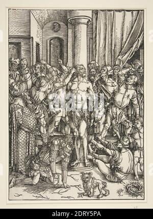 Artiste: Albrecht Dürer, allemand, 1471–1528, la flagellation, de la grande passion, vers 1497–98, Woodcut, bloc: 38.6 × 27.6 cm (15 3/16 × 10 7/8 in.), fait en Allemagne, allemand, 16ème siècle, oeuvres sur papier - estampes Banque D'Images