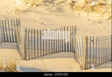 Image détaillée d'une clôture en sable à Southampton Beach, NY Banque D'Images