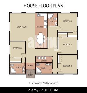 Plan d'étage de la maison avec mobilier, design architectural de l'appartement, illustration vectorielle Illustration de Vecteur