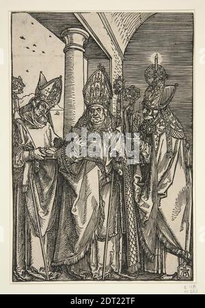 Artiste: Albrecht Dürer, Allemand, 1471–1528, Saints Nicholas, Ulrich et Erasmus, vers 1504, Woodcut, feuille: 20.1 × 14.3 cm (7 15/16 × 5 5/8 in.), fait en Allemagne, Allemand, 16ème siècle, oeuvres sur papier - estampes Banque D'Images