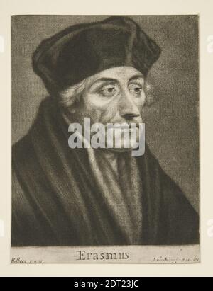 Artiste: Abraham Blooteling, néerlandais, 1640–1690, après: Hans Holbein le plus jeune, allemand, 1497/98–1543, Erasmus de Rotterdam, Mezzotint, feuille: 12.5 × 9.9 cm (4 15/16 × 3 7/8 in.), fait aux pays-Bas, néerlandais, XVIIe siècle, œuvres sur papier - estampes Banque D'Images