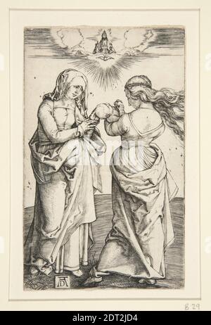 Artiste: Albrecht Dürer, Allemand, 1471–1528, la Vierge Marie avec le bébé Jésus et Sainte Anne, env. 1500–1502, gravure, 11.5 × 7.1 cm (4 1/2 × 2 13/16 in.), fait en Allemagne, Allemand, 16ème siècle, oeuvres sur papier - estampes Banque D'Images